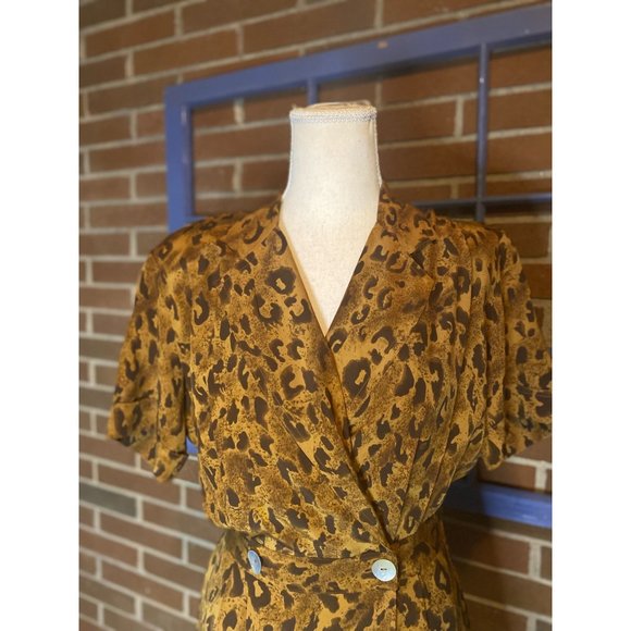 Stunning Vintage 70s Cheetah Print Dress 100% Silk by Robbie Bee - Picture 5 of 11